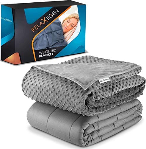 RELAX EDEN Adult Breatheable Cotton Weighted Blanket with Removable Navy Duvet Cover, 60 x 80 Inch, 15 Pounds, Made w/Polyester and Glass Beads, Grey