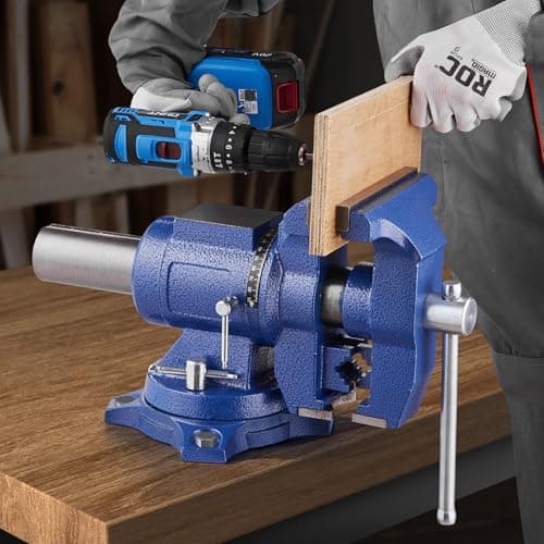 VEVOR Heavy Duty Bench Vise, 6-1/2" Jaw Width, 5" Max Jaw Opening Multi-Purpose Ductile Iron Bench Vise with Anvil, 360° Swivel Base Head, 3" Throat, 5620 lbs Clamp Force, for Pipe Repairing 8