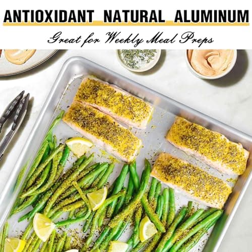 Commercial Quality Baking Sheet Pan Set, Natural Aluminum Cookie Sheet, Umite Chef Warp Resistant Baker's Half Sheet Pan, Large Thick Cookie Tray Pans for Baking, Roasting(2 Pack, 18X13In) 6