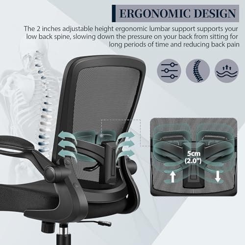 FelixKing Office Chair - Ergonomic Desk Chair with Adjustable Height, 360° Swivel, Flip-up Armrests, Flexible Tilt, Comfy Breathable Cushion and Fabric, Lumbar Support, for Home Conference Room Office 9