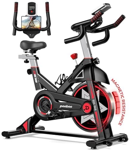 Exercise Bike, pooboo Stationary Bike for Home Gym, Magnetic Resistance Indoor Cycling Bike w/Comfortable Seat Cushion & Tablet Mount, Silent Belt Drive Indoor Bike for Cardio Workout