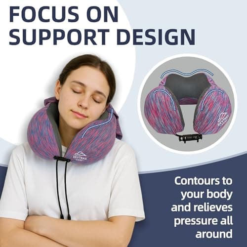 Travel Pillow with Extra Large Hood for Airplane Long Flights Privacy and Comfort Memory Foam with Skin-Friendly Cover for Road Trip Head&Neck Support for Plane Office Cars Sleeping & Rest(Colorful) 5