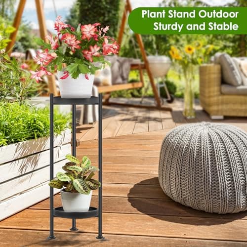 Lilybud--lily Plant Stand Indoor Outdoor, 2 Tier Iron Plant Stand, 30'' Tall Pedestal Stand Outdoor, Metal Flower Stands for Indoor Plants, Balcony, Living Room 6
