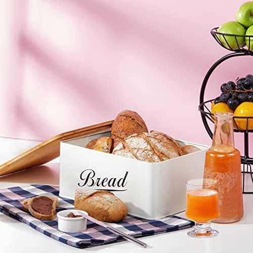 RoyalHouse Modern Metal Bread Box with Bamboo Cutting Board Lid, Bread Storage Container for Kitchen Counter, Vintage Kitchen Decor Organizer 6