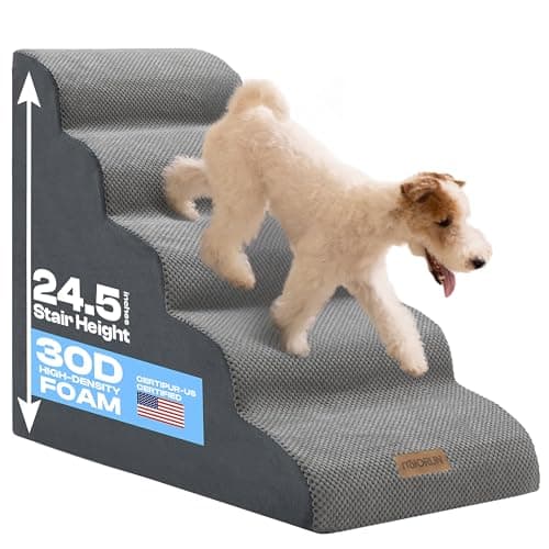 Miorun Dog Stairs for High Beds Up to 26", Extra-Tall 24.5" 5-Step Foam Pet Ramp with Washable Cover, Gentle Slope Steps, Bed & Couch Ladder for Small Medium Dogs & Senior Cat, Puppy Climbing Stairs