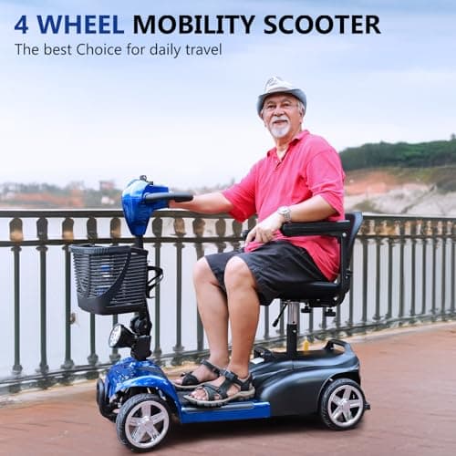 4 Wheel All Terrain Mobility Scooter for Adults, 265 lbs Weight Capacity, Foldable Electric Scooter with 250W Motor, 14 Miles Range, Adjustable Seat & Basket, LED Light(Blue) 7