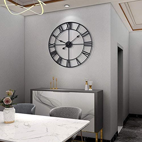 LEIKE 16" Large Wall Clocks Battery Operated, Round Modern Silent Non-Ticking Black Metal Wall Clock for Living Room Decor, Bedroom Kitchen (40cm Diameter, Black Roman Number) 5