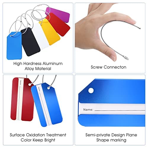 ASTER 12Pieces Metal Luggage Tags Bag Tags Stainless Steel Aluminum Metal Travel ID Bag Tag for Travel Luggage Baggage Identifier (Red, Silver, Black, Blue, Purple, Gold) 6