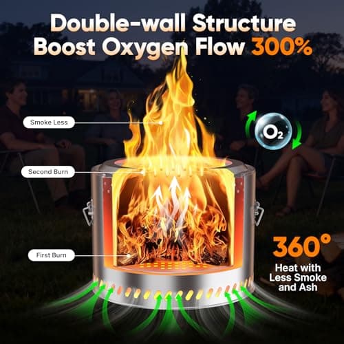 Golabs Smokeless Fire Pit 19.5", Portable with Handle, Stainless Steel Outdoor Firepit with Removable Ash Pan & Fire Poker, Easy to Clean, Efficient Heating & Less Ash, Perfect for Backyard & Camping 5