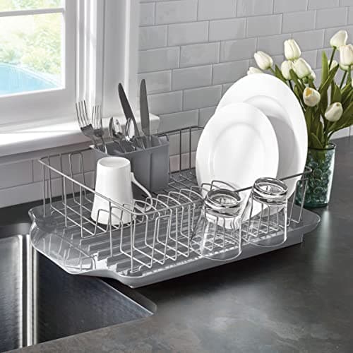 Farberware Classic 3-Piece Dish Drying Rack Set for Kitchen Counter, Gray - Rust-Resistant Wires, Self-Draining Board, Flatware Caddy, Non-Slip Feet 5