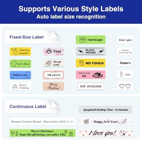 SUPVAN E11 Bluetooth Label Maker Machine with 4 Tapes, Support Keyboard & App with 30+ Fonts and 660+ Icons, Rechargeable Inkless Labeler for Home, Kitchen, Office, School, Organization, Black 6