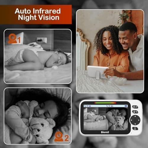 Blemil Upgrade Baby Monitor with 30-Hour Battery, 5" Large Split-Screen Video Baby Monitor with 2 Cameras and Audio, Remote Pan/Tilt/Zoom, Two-Way Talk, Room Temperature, Night Vision, 1000ft Range 5