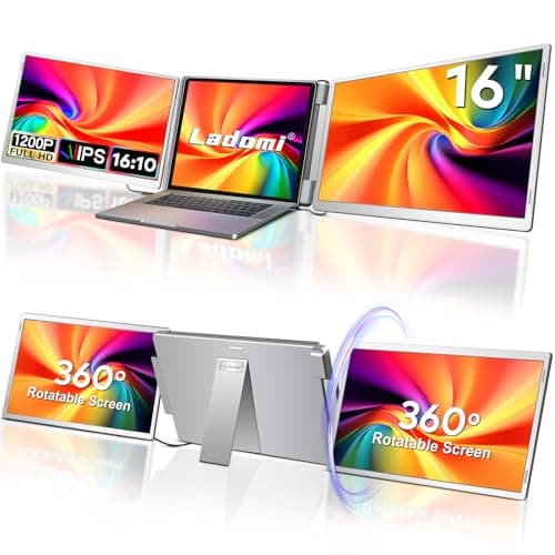 16" Laptop Screen Extender, 1200P FHD Triple Portable Laptop Monitor Extender for 12"-18.5" Laptops, 16:10 Aspect Ratio Rotation Screen, Compatible with MacOS, Wins, Chrome, Surface