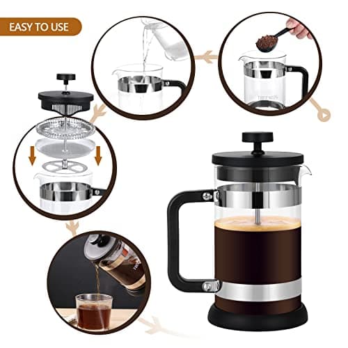 TBGENIUS French Press Coffee Maker 21 oz, Cold Brew Heat Resistant Thickened Borosilicate Coffee Pot, Coffee Presses 600 ml, Tea and Frothed Milk Press (Black，21Ounce) 3
