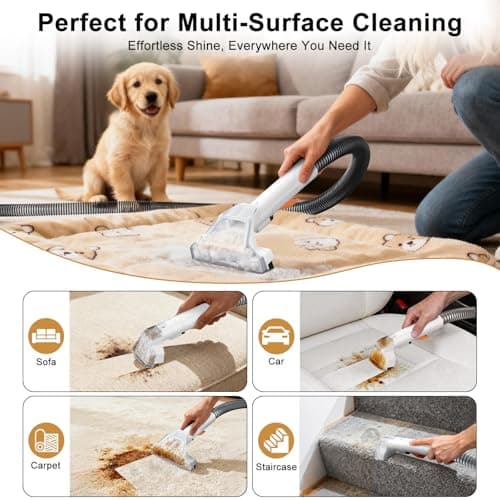 Carpet & Upholstery Spot Cleaner, High-Power 18KPa Suction Shampooer for Pet Stains, Furniture, Couch, Stairs & Auto Interiors, Portable Design with Dual Brush Tools and Large Water Tanks 6