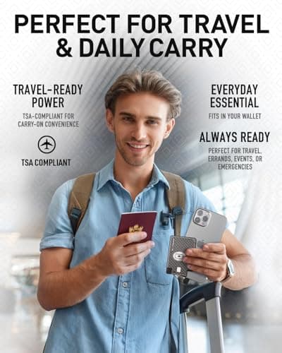 AquaVault ChargeCard – Ultra Slim Emergency Power Bank (2300mAh) – Fits in Wallet – USB-C & Micro-USB – Durable Steel Body – Flight-Safe for iPhone 12-17 & Android - Black 5