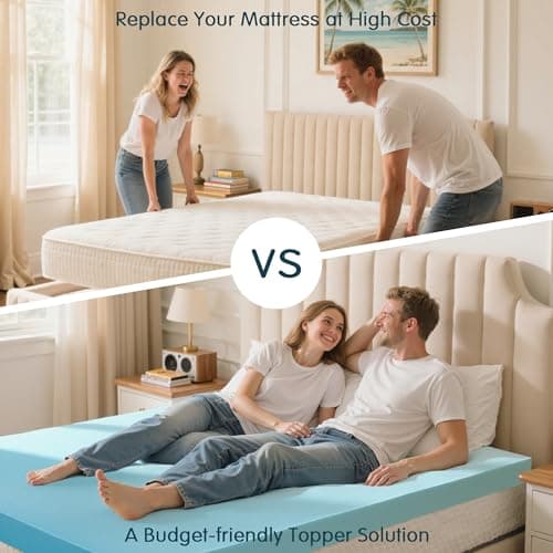 SyMax Memory Foam Mattress Topper, Gel Infused Foam Topper, Breathable Bed Topper, Pressure Relieving, CertiPUR-US Certified, 3 Inch, Queen Size 8