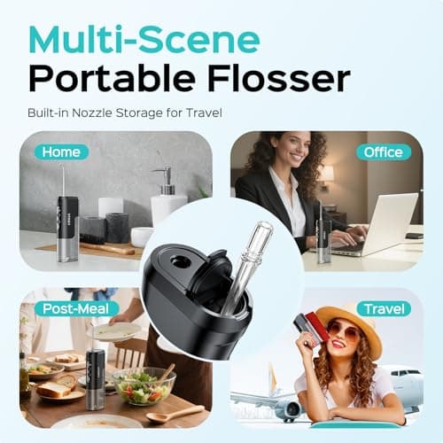 COSLUS T40 Mini Water Flosser for Travel: Portable Compact Design, Cordless Oral Irrigator with 4 Modes, Removable Tank, IPX7 Waterproof for Braces, Orthodontic, Sensitive Teeth On-The-Go Use, Black 6
