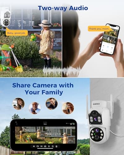 GAIEXCE Solar Security Cameras Wireless Outdoor【Dual Lens】 100% Wire-Free Battery Powered Camera, Pan Tilt, 4MP Color Night Vision, PIR Motion Detection, Spotlight/Siren Alarm, Only 2.4G WiFi 7