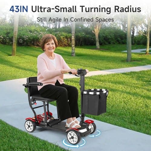 Mobility Scooters for Seniors-Lightweight,Easy Foldable,28Miles Travel Range,Powerful Battery,4X Anti-Slip Rear Wheel, Intelligent Electric Control Motorized Scooters 270W for Adults 9
