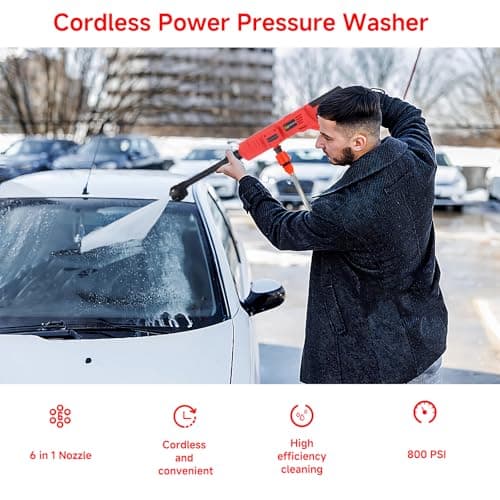 Cordless Pressure Washer for Milwaukee M18 Battery, 900 PSI Portable Power Washer with 6-in-1 Nozzle, 1.0 GPM Foam Cannon Power Pressure Washer for Car Floor Fence Wall Cleaning (Battery Not Included) 5