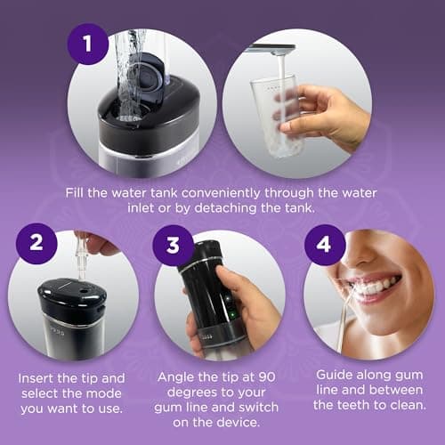GuruNanda Compact Water Dental Flosser, Portable Travel Size Oral Irrigator Flosser with Collapsible 180 ml Tank, Smart Timer, 4 Flossing Modes, TSA-Friendly - Black 6