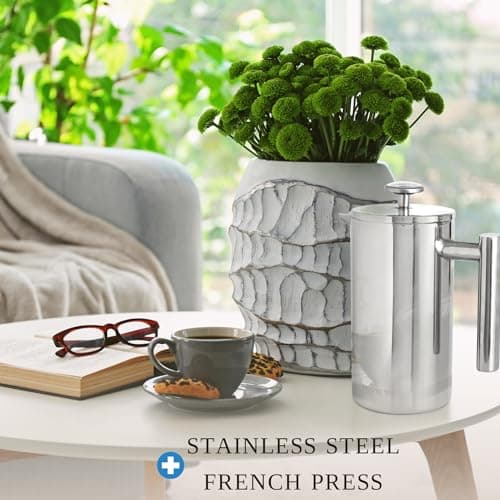 Mixpresso Stainless Steel French Press Coffee Maker 26 Oz 770 ml, Double Wall Insulated French Press Stainless Steel, Easy Clean Tea Brewer, Easy Press Durable Metal Coffee Press 7