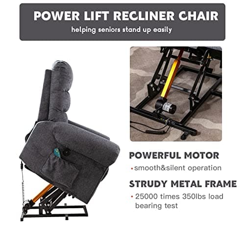 CANMOV Large Power Lift Recliner Chairs with Massage and Heat for Elderly Big People, Heavy Duty Electric Reclining Chairs Overstuffed Wide Recliner with USB Port and Side Pocket, Gray 7