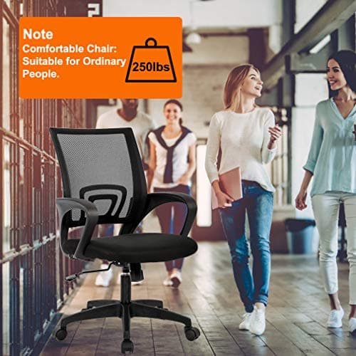 BestOffice | Ergonomic Office Chair | Mid-Back Swivel Desk Chair | Breathable Backrest & Lumbar Support | Adjustable Height | Sponge Seat | Rolling Wheels | Black | for Adults & Women 6