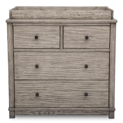 Simmons Kids Monterey 4 Drawer Dresser with Changing Top and Interlocking Drawers, Rustic White