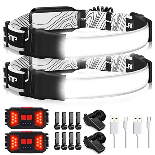Adelante LED Headlamp Flashlight, 1000LM 230Wide-Beam USB Rechargeable Head Light with Taillight(Individual Control) & 8 Clips Waterproof Headlight Headlamps for Running and Camping (2 Pack, Black)