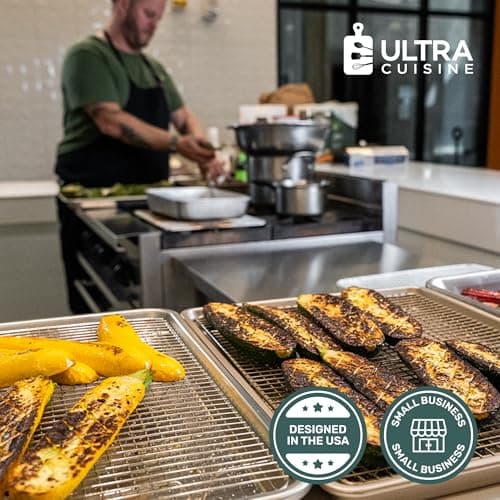 Ultra Cuisine Oven-Safe, Dishwasher-Safe 100% Stainless Steel Cooling & Baking Rack Set - Tight-Wire Bake for Oven Cooking - Heavy Duty - 8.5x12 - Set of 2 - Small Quarter Sheet Pan Cooling Racks 7