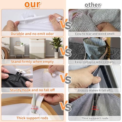 XLHOMO Double Laundry Hamper with Lid and Removable Bags, 150L Large Collapsible 2 Dividers Dirty Clothes Basket with Handles, Beige Double Laundry Basket Organizer for Bedroom,Laundry Room,College 5