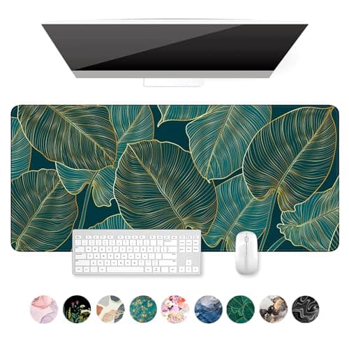 Auhoahsil Desk Mat, Ultra Large Mouse Pad, XXL Gaming Mousepad, Green Tropical Leaves Deskpad, Big Extended Full Size Mouse Pad, Desktop Desk Matt for Keyboard, Laptop & Computer, 35.5 x 15.7 in