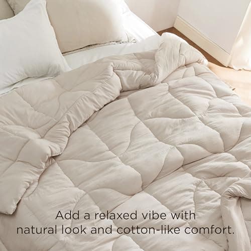 Bedsure Queen Comforter - Comforters Queen Size for All Season, Ultra-Soft Down Alternative & Prewashed Duvet Insert with 4 Tabs - Machine Washable, Linen, 88x88 Inches 6