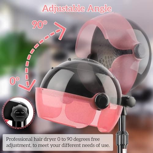 Hooded Hair Dryer, Professional Standing Hair Dryer with Time Settings, Touch Controls and 3 Temperature Modes, Sit Under Hair Dryer Bonnet, Height Adjustable Ionic Hooded Dryer for Home or Salon Use 5