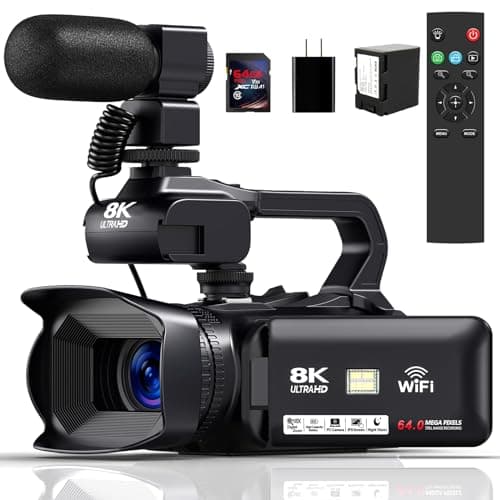 Camcorder Video Camera Ultra 8K 64MP IR Night Vision Vlogging Camera for YouTube 18X Digital Zoom 4.0 Inch Touch Screen Video Camera with WiFi, Microphone, Stabilizer, Remote Control, 64GB SD Card