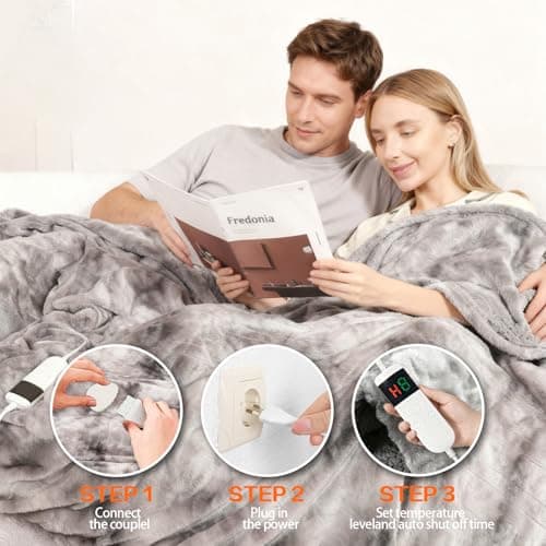 Cushious Electric Heated Blanket Throw 50''x60''Size Faux Fur Heating Blanket 10 Heating Settings, 1-8h Timer & Overheat Protection, Machine Washable, Soft Flannel and Sherpa Full Body Warmth 7