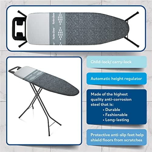 Bartnelli by Rorets Classic Ironing Board with New Patent EZ-Glide Technology, Made in Europe, Premium Iron Board with Iron Rest, 4 Layer Cover, 13x43 Surface, Height Adjustable to 36", 4 Steel Legs 6