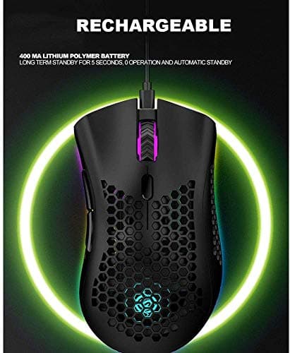 Attoe Lightweight Gaming Mouse, RGB Backlight Wireless Gaming Mouse with USB Receiver, Rechargeable Computer Mouse for Laptop PC (Black) 8