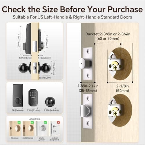 VCHOO Keyless Entry Door Lock with Handle, App Control Door Locks for Front Door, Auto Lock Keypad Door Lock with Handle, Smart Door Lock for Home Hotel Bedroom with 2 Door Knobs 8