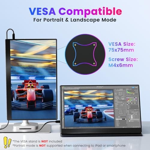 Upperizon Portable Monitor 15.6 inch 4K UHD 3840X2160 100% sRGB 60Hz HDR HDMI USB-C Travel Monitor for Laptop MacBook PC Surface PS5 Xbox, External Display with Full Cover & Speakers, VESA Compatible 6