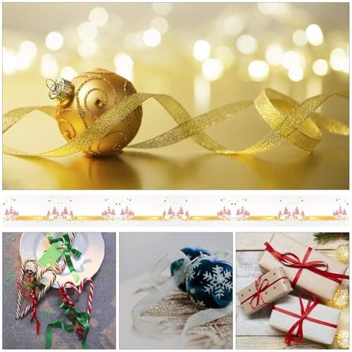 DECYOOL 4 Rolls 100 Yards Christmas Ribbons Metallic Glitter Fabric Holiday Festival Satin Ribbons 10mm Wide for Gift Wrapping Decoration 7