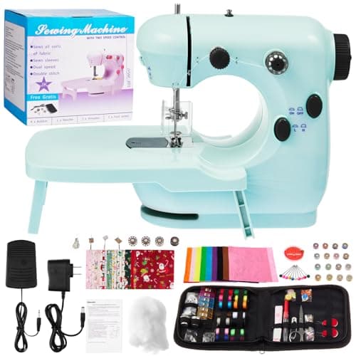 Gleamkid Portable Sewing Machine, Mini Sewing Machine for Beginners with 2 Speed Control, Extension Table, LED Light, Foot Pedal, DIY Home Sewing Kit with Accessories and Tools