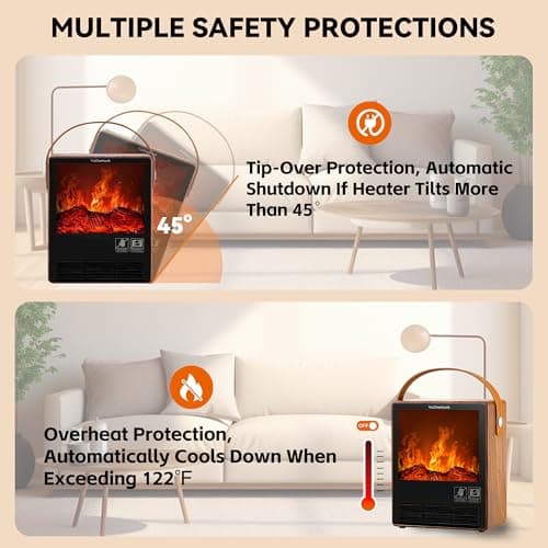 Portable Electric Fireplace Heater for Indoor Use,Fake Fireplace Space Heaters 1500W High Power,Small Fireplace with Realistic 3D Flame Effect,Mini Heater with Overheat and Tilt Protection 4