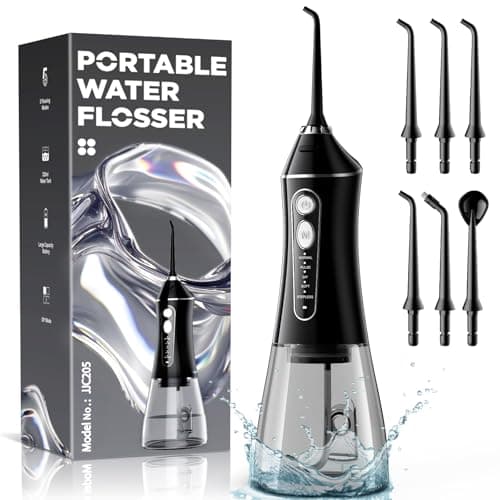Water Flosser for Teeth Cleaning and Flossing, 5 Modes Rechargeable Cordless Oral Irrigator 320ml Water Tank Teeth Cleaner, IPX7 Waterproof Portable Electric Dentel Flossers for Home and Travel,Black