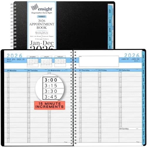 Ensight 2026 Appointment Book and Planner 8.5" x 11" Large Hourly Weekly Daily Schedule Book with Tabs, 15 Minute Time Slots, Blue Calendar Organizer Jan 2026–Dec 2026 Appointment Planner - Blue
