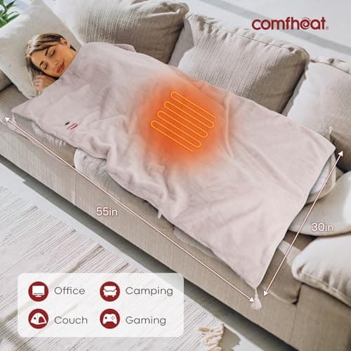 comfheat Cordless Heated Blanket, Portable Battery Operated Throw with Rechargeable Pack, 3 Heat Settings, Soft Faux Rabbit Fur Wearable Heating Blanket for Home, Office, Travel, Camping 6