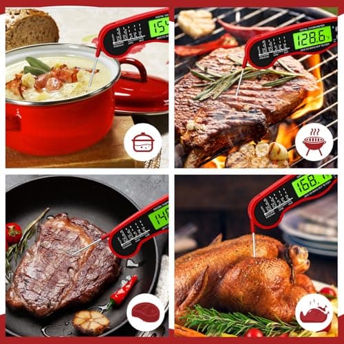 AWLKIM Meat Thermometer Digital - Instant Read Waterproof Food Thermometer with Backlight for Cooking, Grill, Candy, Kitchen & Stocking Stuffers for Men - Red 7