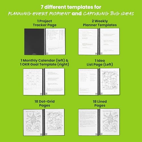 Rocketbook Fusion Hybrid Reusable Planner and Notebook in One, Additional Blank Pages, Goal and Project Tracker, Undated Planner, Letter Size 8.5x11, Black (Pack of 1) 7